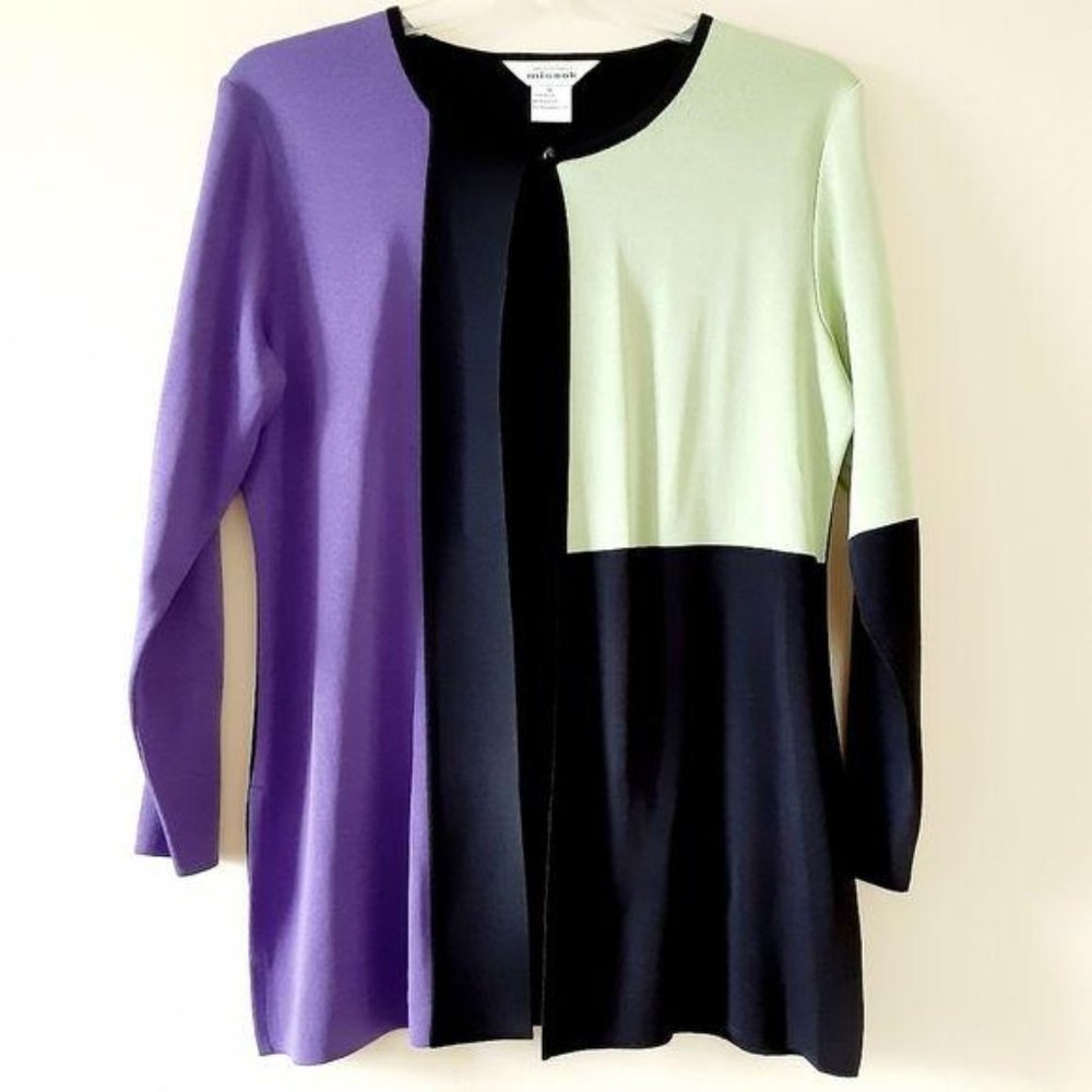 Misook Exclusive SZ Medium Color Block Cardigan Women's Office Dressy Elegant